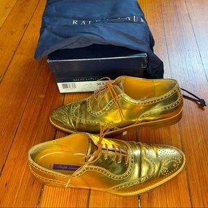 Ralph Lauren Metallic Gold Brogues Oxford sz 7 39.5 Derby Lace Up Shoes